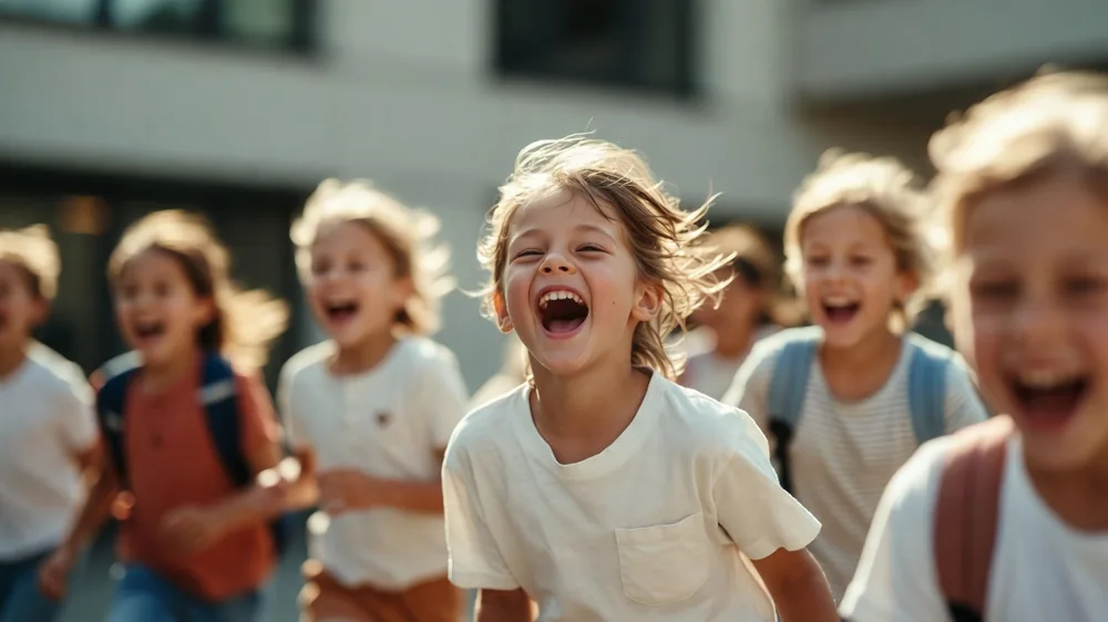 Kind spielt unbeschwert in der Gruppe – Kinderhypnose bei sozialer Angst Augsburg