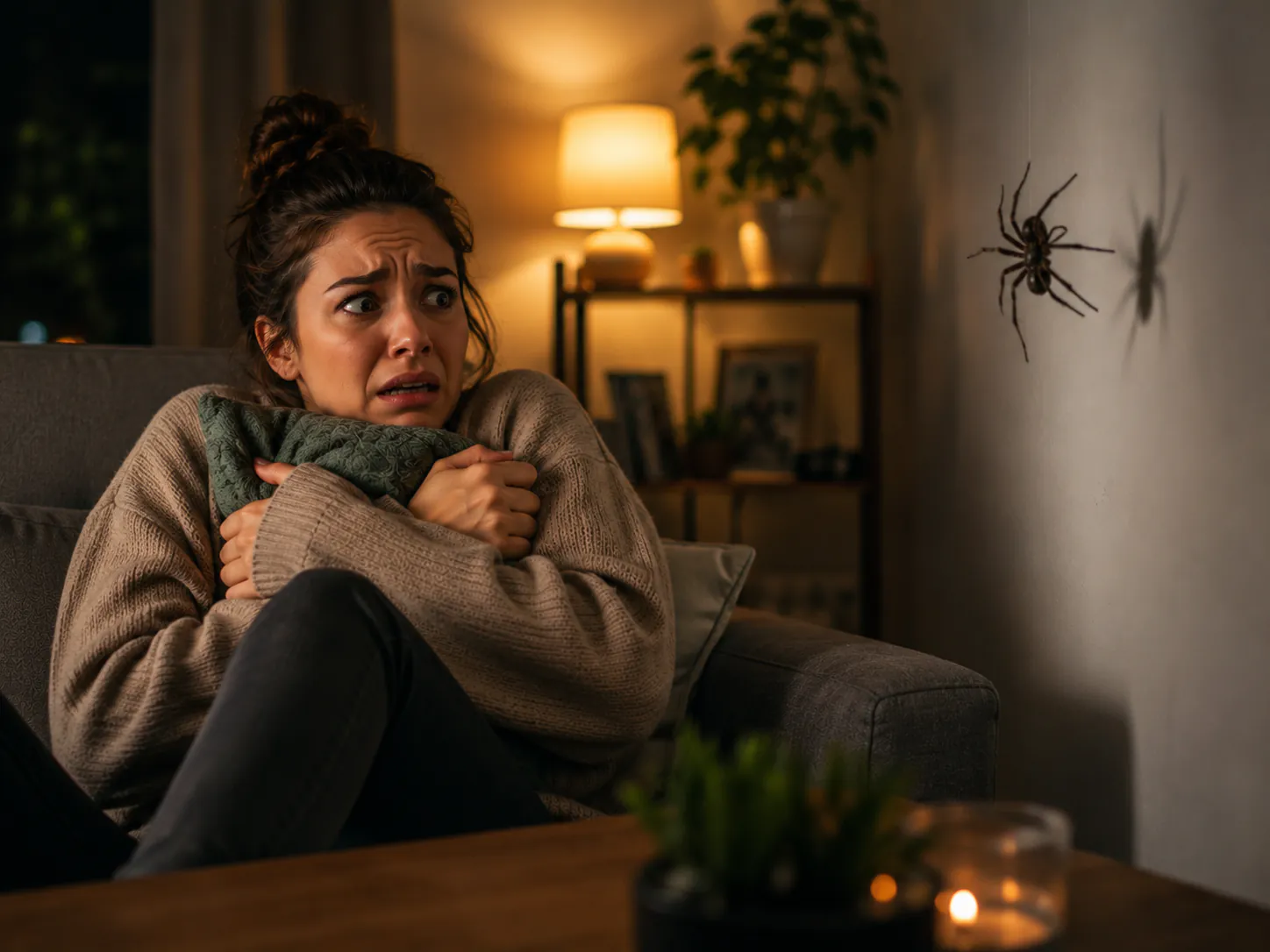 Spinnenangst Hypnose Augsburg – Frau überwindet Furcht vor Spinne symbolisiert Überwindung von spezifischen Phobien durch Hypnotherapie