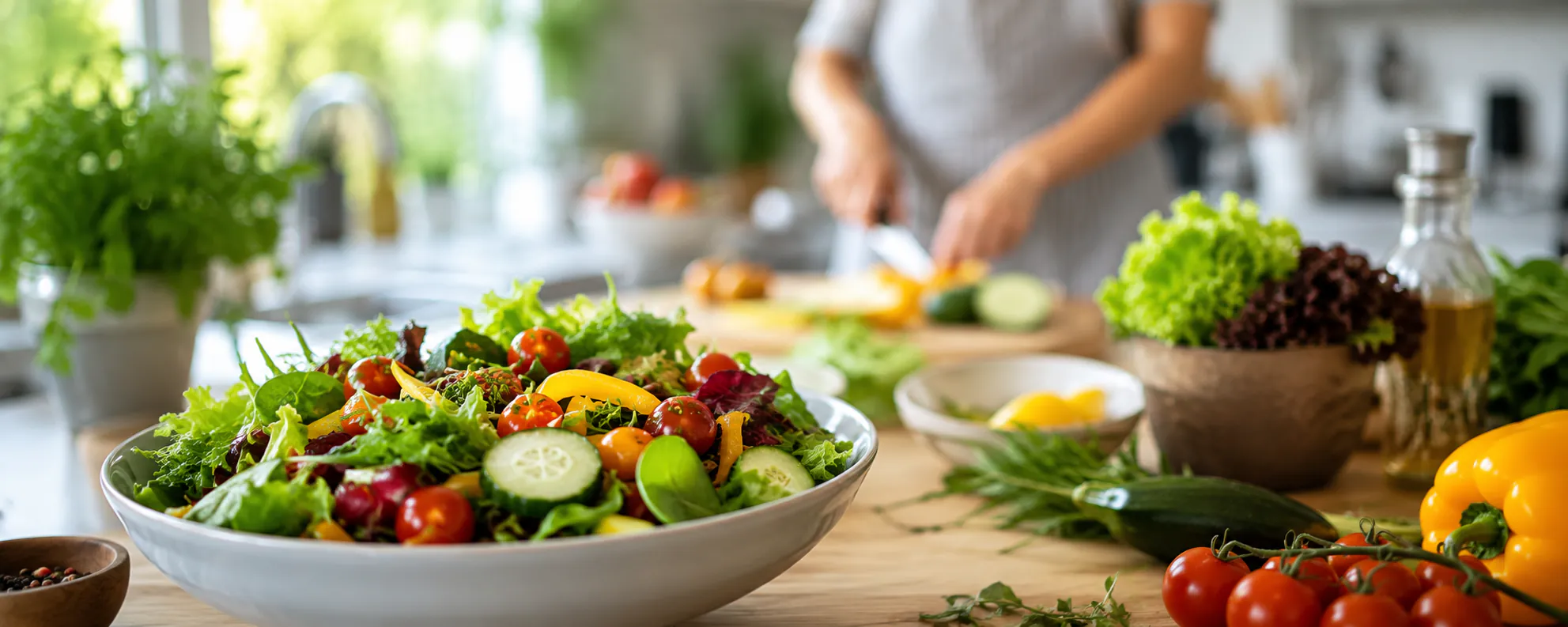 Frischer Salat mit Gemüse bei der gesunden Ernährung nach Gewichtsreduktion durch Hypnose in Augsburg