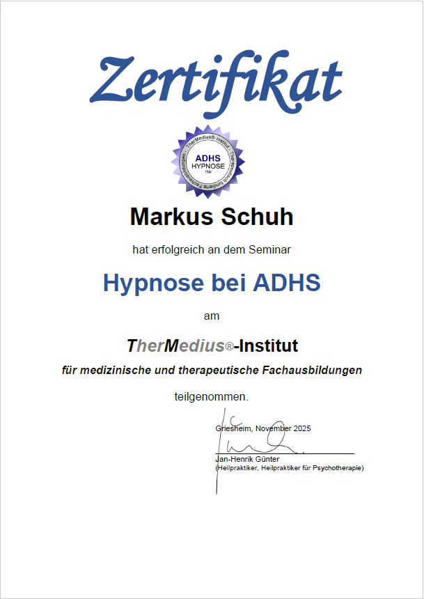 Zertifikat Hypnose bei ADHS