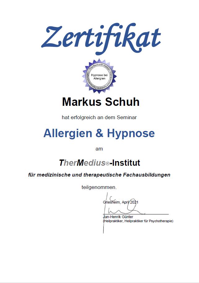 Zertifikat Allergien & Hypnose