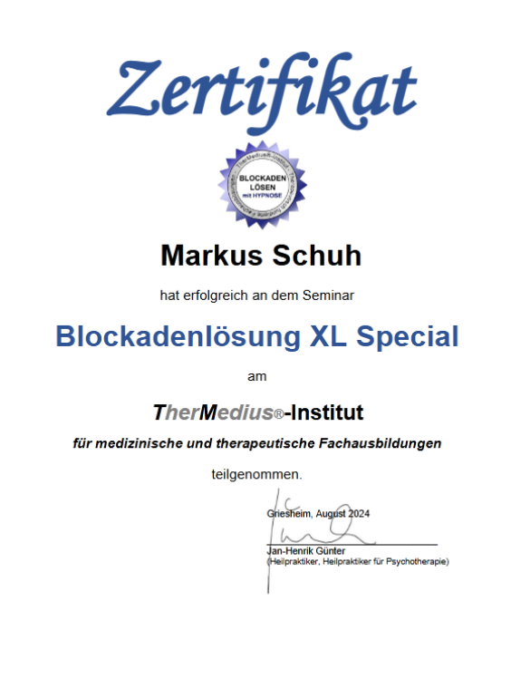 Zertifikat Blockadenlösung XL Special