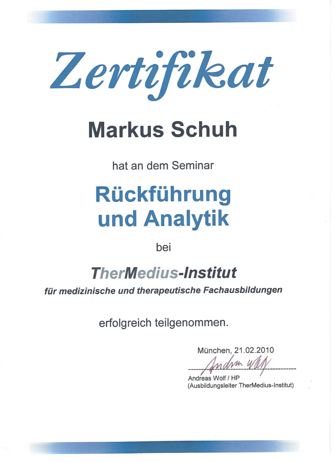 Zertifikat Rückführung und Analytik